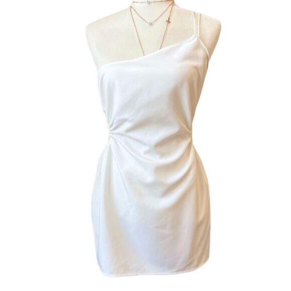 ZARA White Asymmetric Double Strap Cut Out Sides Fit & Flare Dress size large - Picture 2 of 12